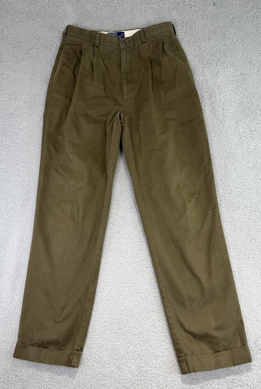 Polo Ralph Lauren Mens Pants 33x33 Green Chino Hammond Pleated Cuffed Relaxed